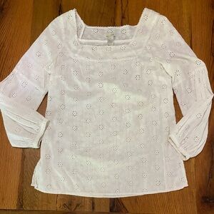 Anthropologie Odille 100% Cotton White Eyelet Top, Fun Dressed Up or Down, Sz 8